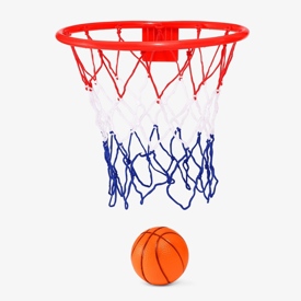 Basketkorg med boll.